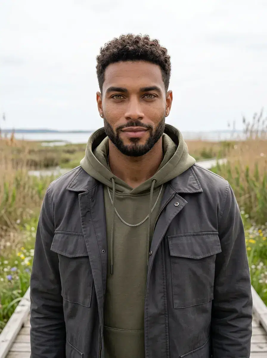 AI AI April Photos — Spring Vibes — Person on a spring wetland boardwalk for AI April photo dump