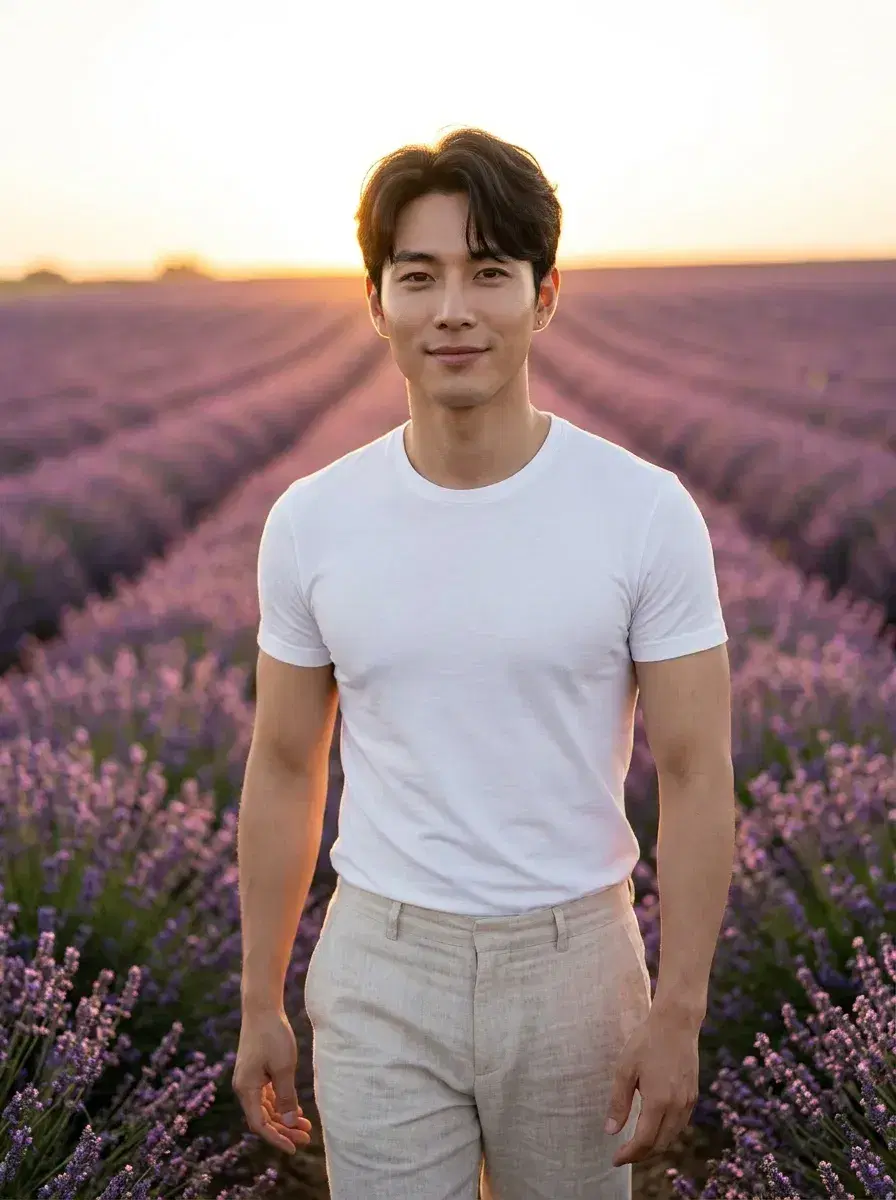 AI AI August Photos — Sun-Drenched Vibes — Lavender field golden hour portrait — AI August photo