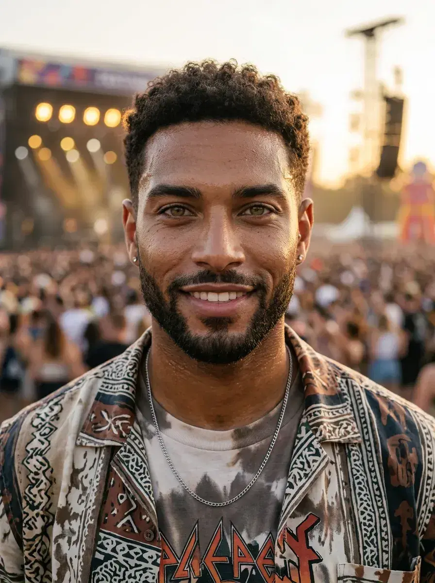 AI AI August Photos — Sun-Drenched Vibes — Festival crowd golden evening portrait — AI August photo