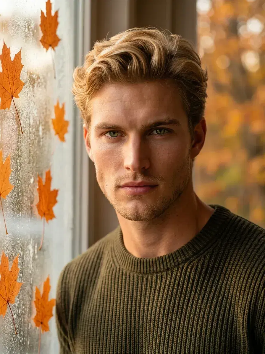 AI AI Autumn Photos — Golden Season Portraits — Close-up autumn portrait with orange maple leaves and golden light