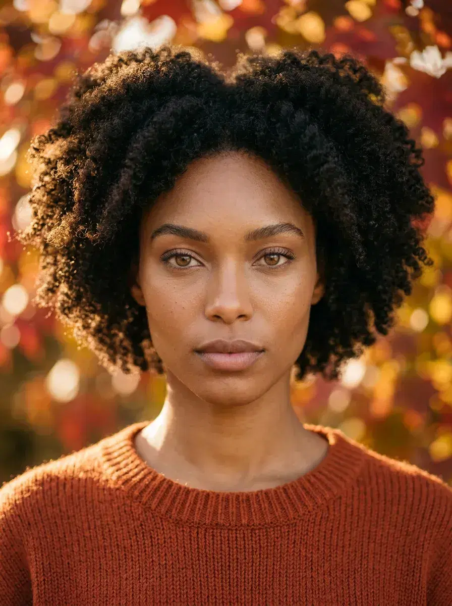 AI AI Autumn Photos — Golden Season Portraits — Close-up autumn portrait with golden foliage bokeh background