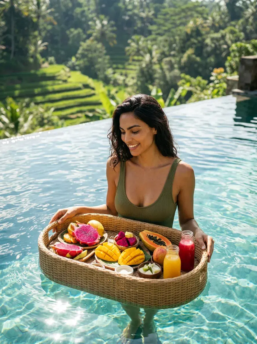 AI LinkedIn headshot — floating Breakfast Scene