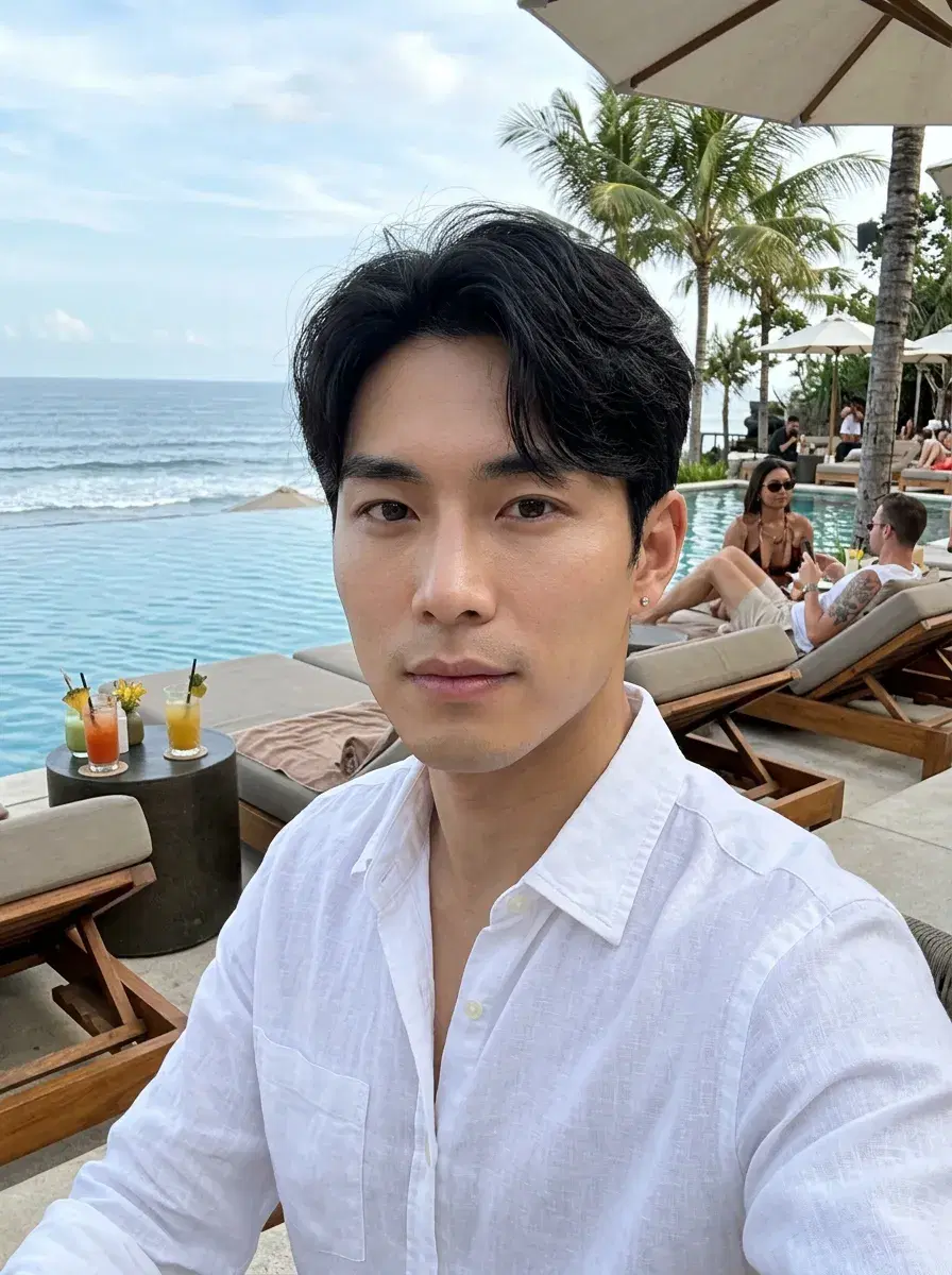 AI LinkedIn headshot — beach Club Luxury Scene