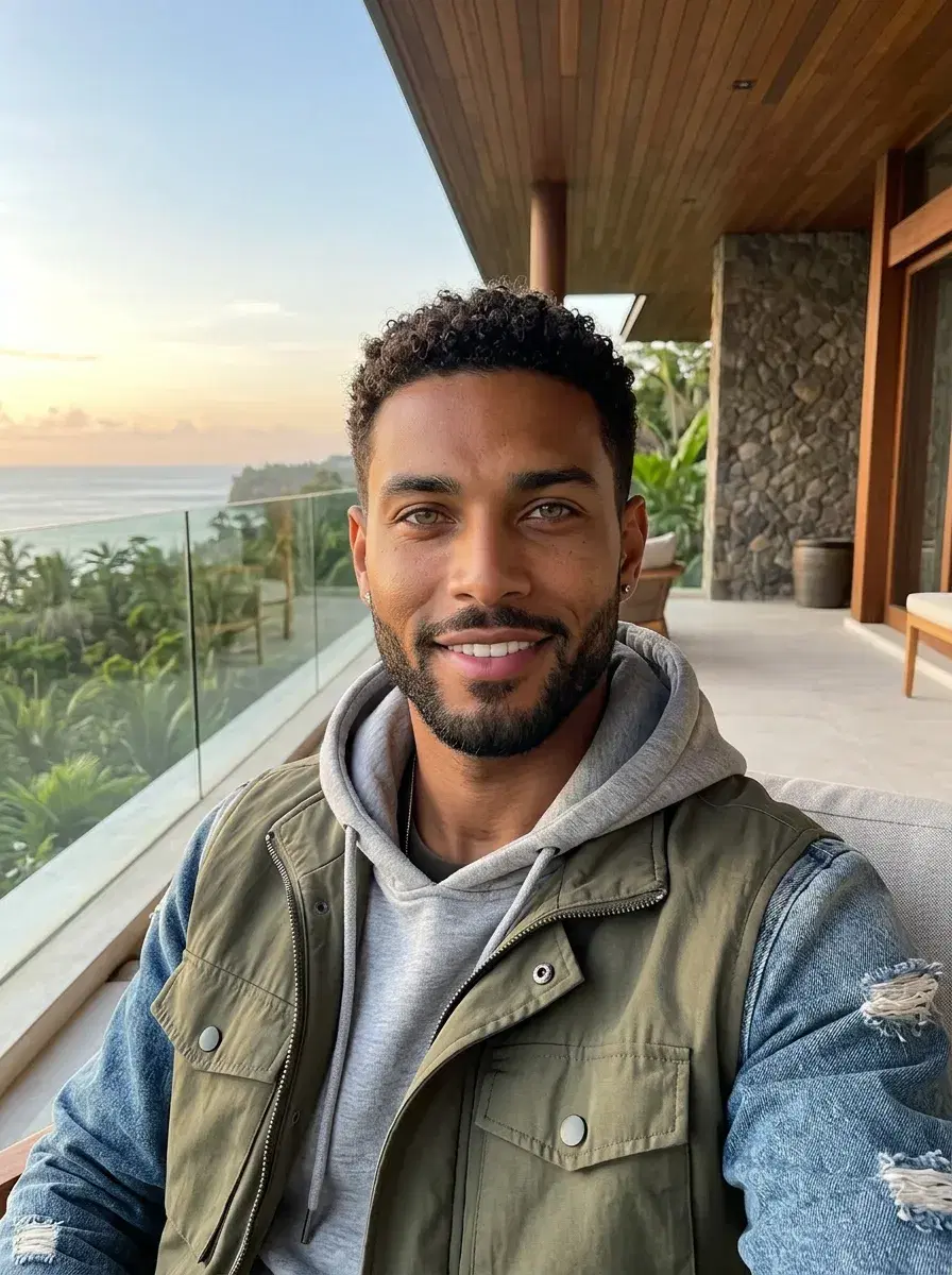 AI LinkedIn headshot — Aerial-Style Balcony Shot