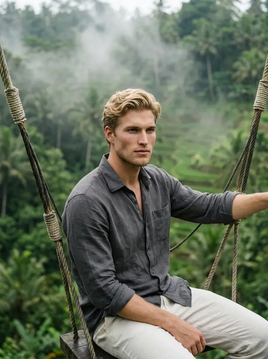 AI LinkedIn headshot style preview — jungle Swing Shot