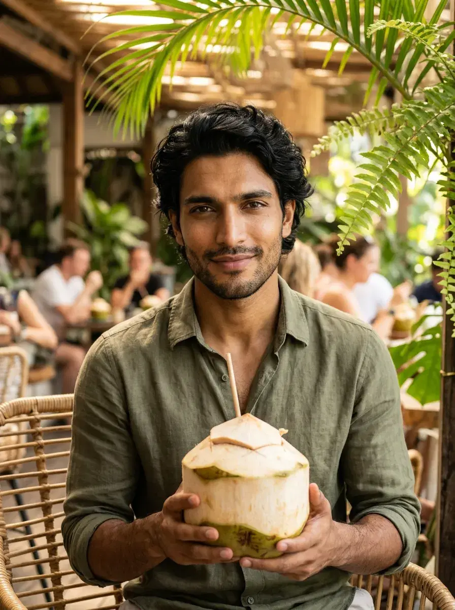 AI LinkedIn headshot style preview — tropical Café Vibe