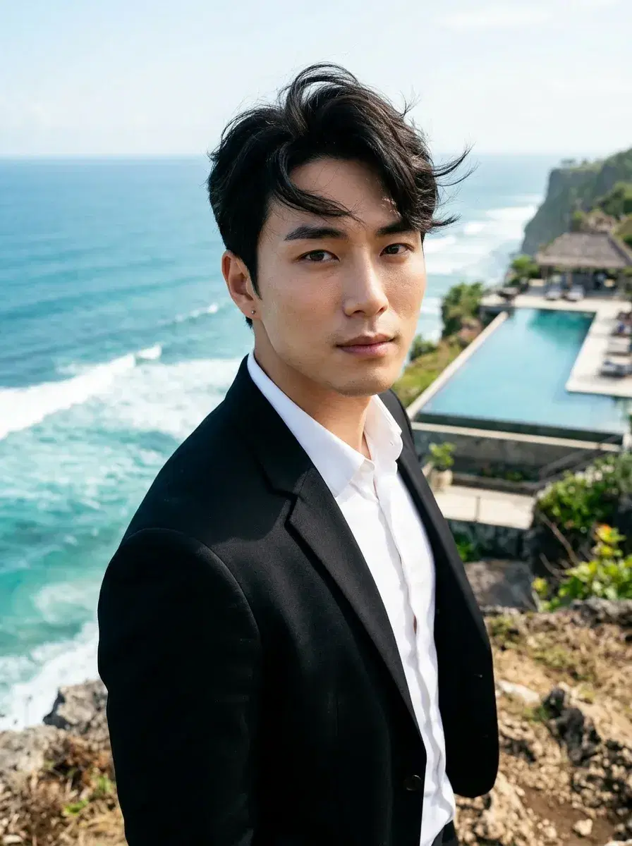 AI LinkedIn headshot style preview — cliffside Ocean View