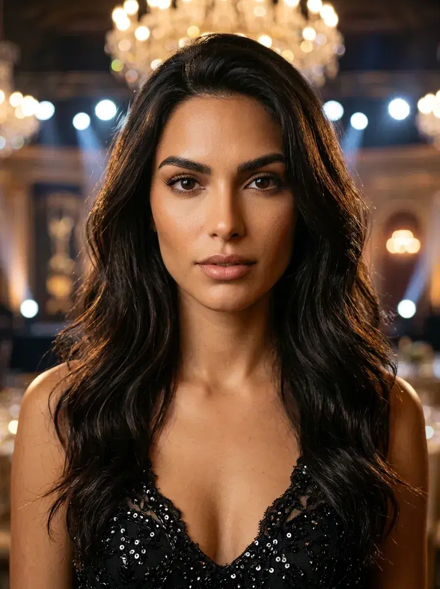 AI AI Celebrity Photos — Star-Level Glamour — Close-up glamour portrait at an awards show — AI celebrity-style photo by Pose AI