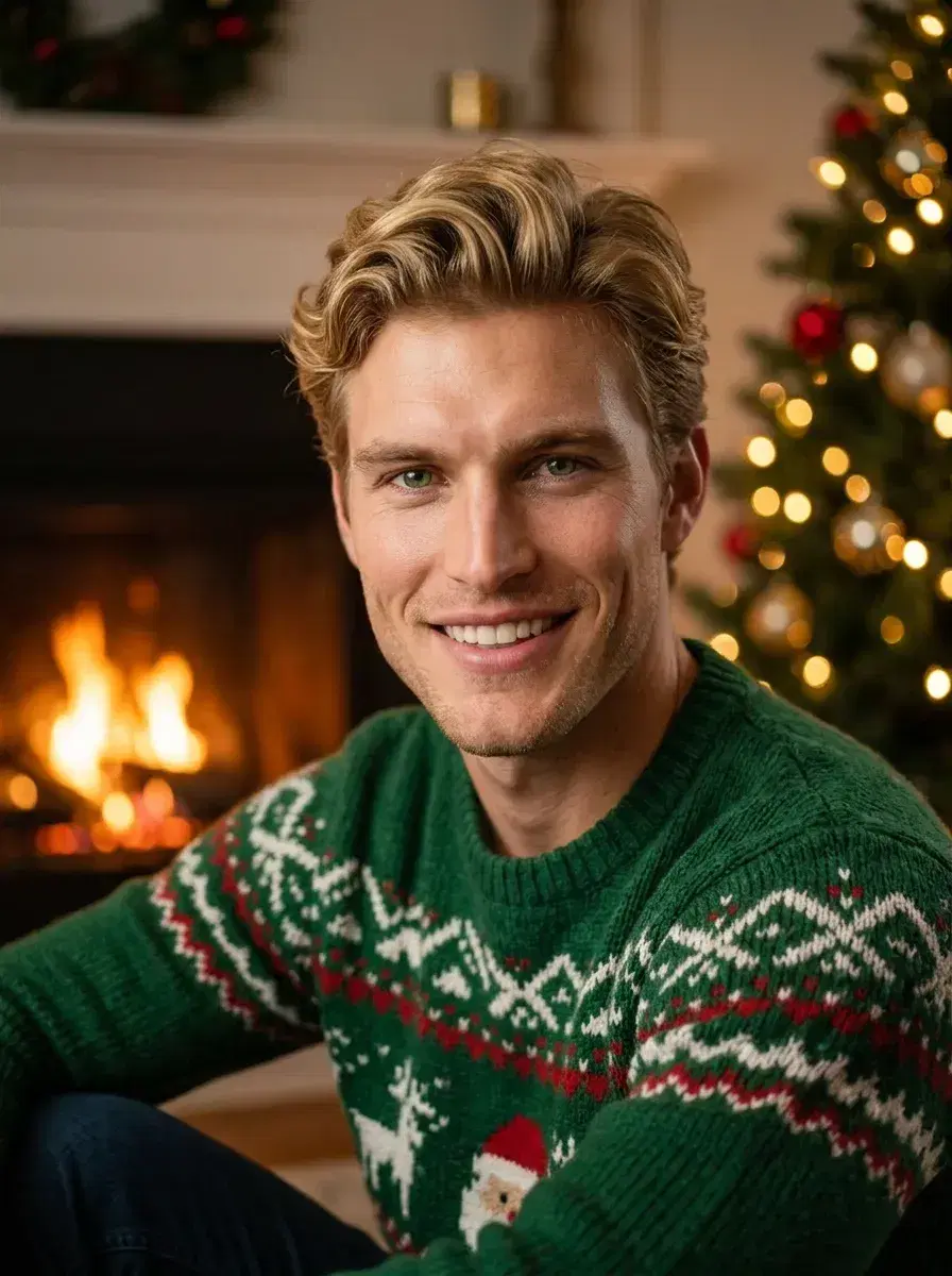 AI AI Christmas Photos — outdoor Christmas ice rink, festive lights, winter coat