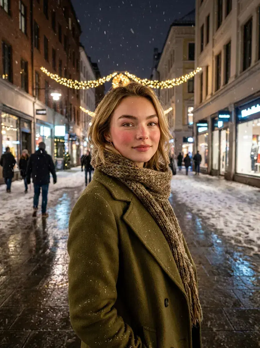 AI AI Christmas Photos — cozy cabin interior, fireplace glow, snow through window