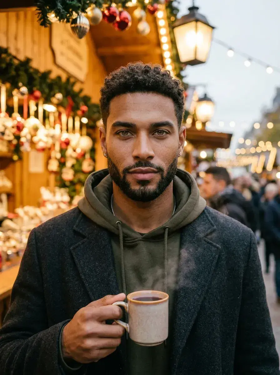 AI AI Christmas Photos — Christmas tree farm, golden winter light, snowy pine rows