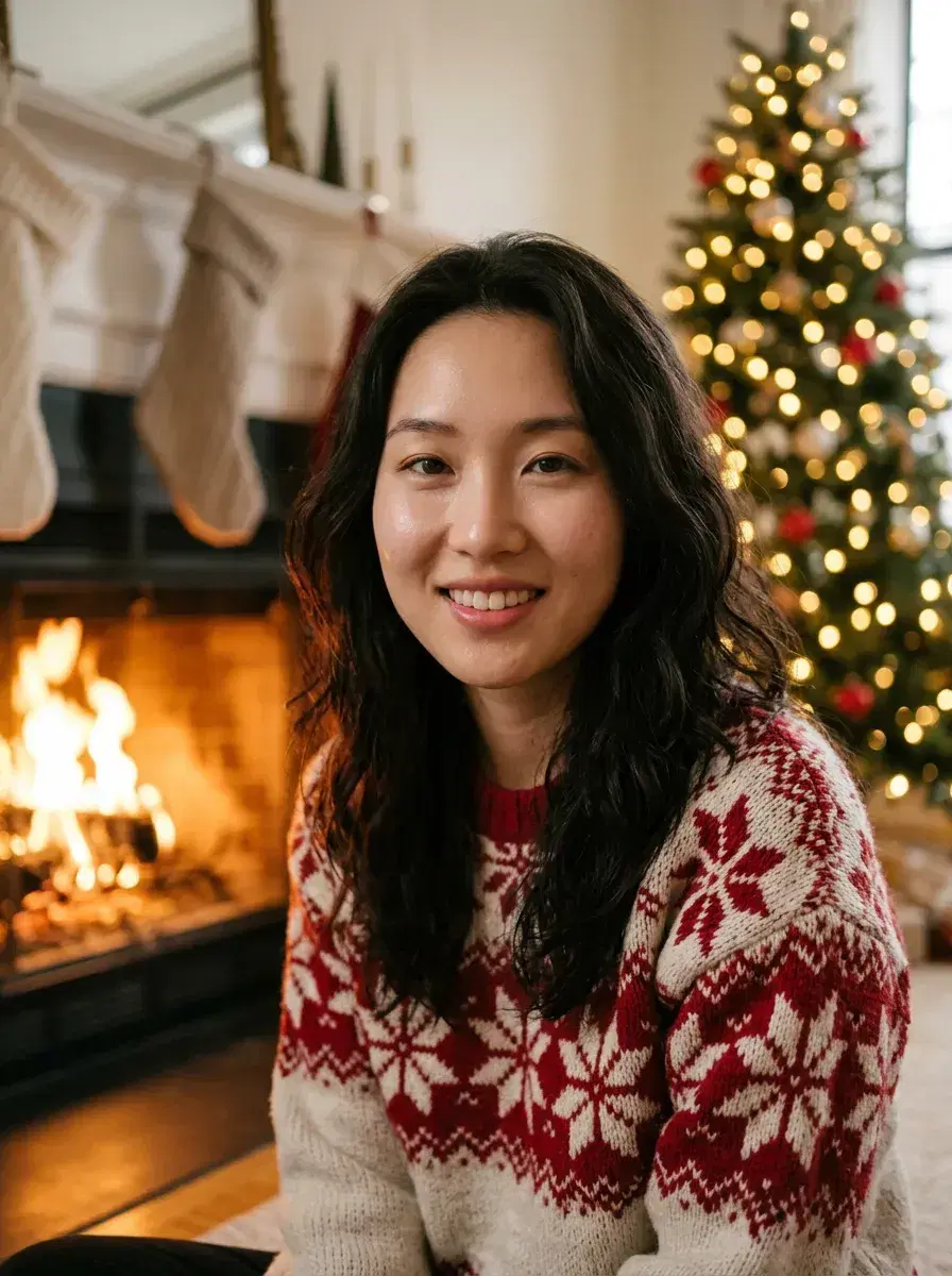 AI AI Christmas Photos — candlelit Christmas dinner, pine centrepiece, elegant setting