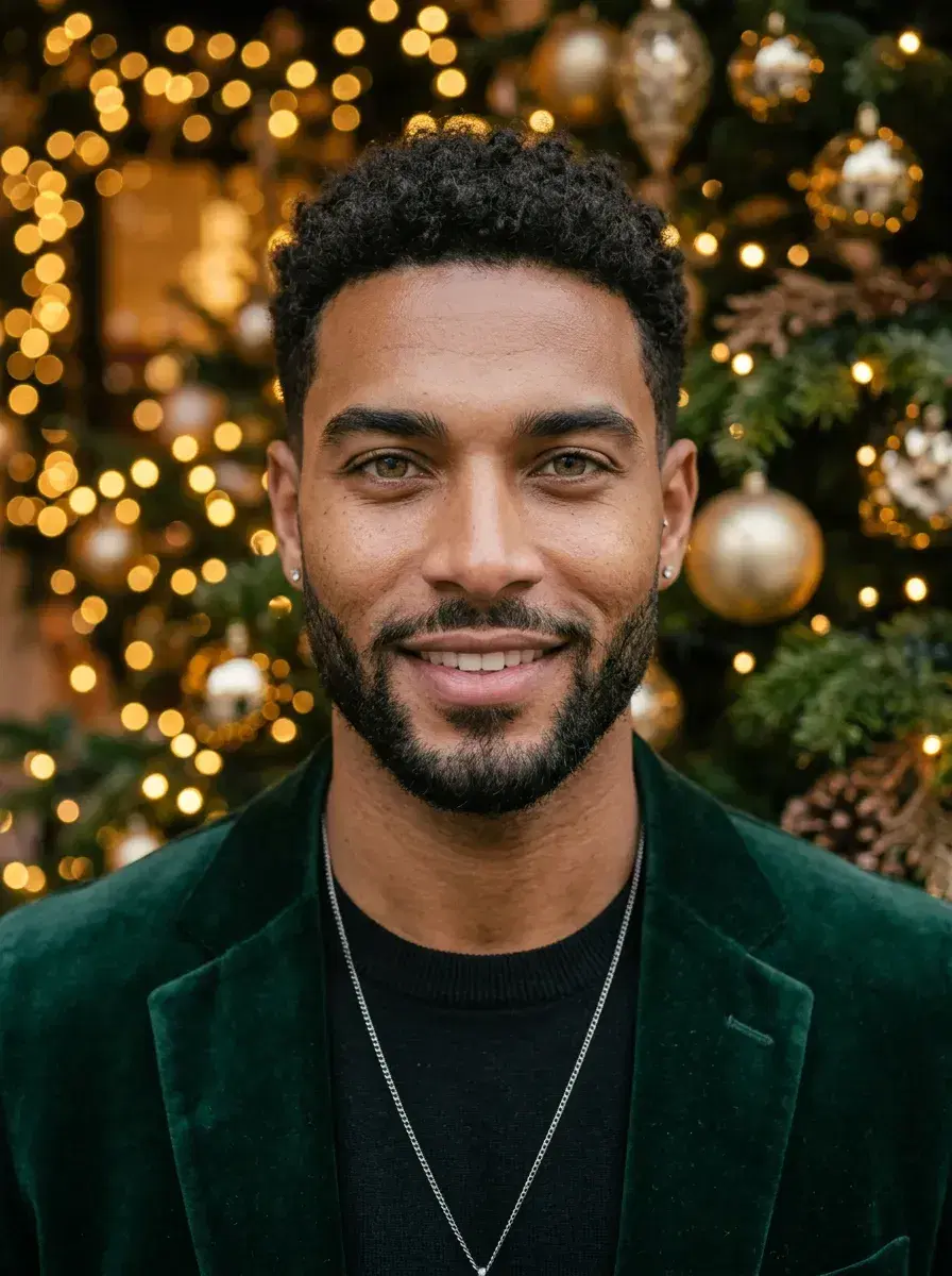 AI AI December Photos — Festive Vibes — Close-up AI December photo with festive string light bokeh