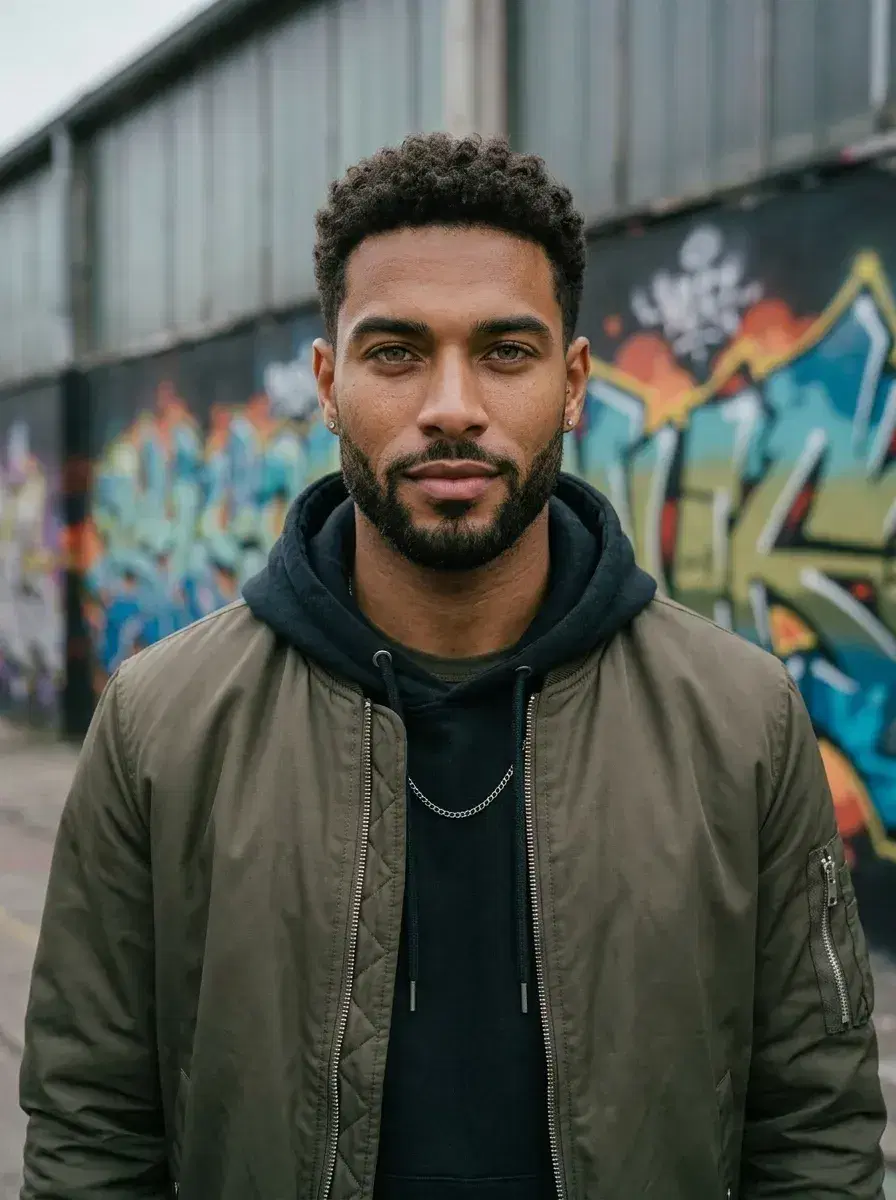 AI AI Gangster Photos — Cinematic Street Style — AI gangster photo — warehouse graffiti mural cinematic portrait