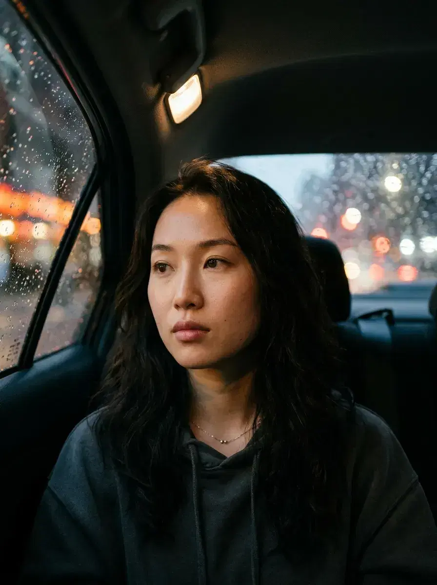 AI AI Gangster Photos — Cinematic Street Style — AI gangster photo — backseat of car city lights night portrait