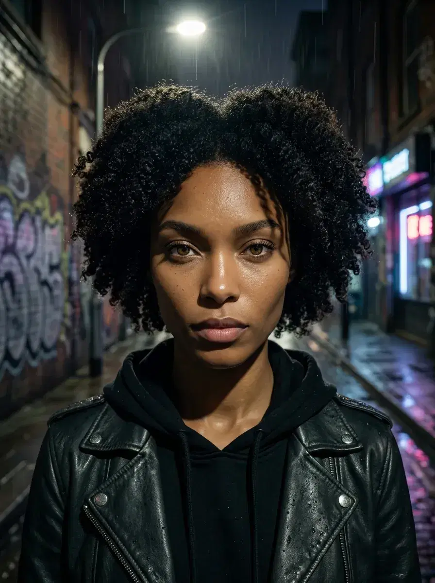 AI AI Gangster Photos — Cinematic Street Style — AI gangster photo — cinematic night alley portrait with hard streetlight shadows