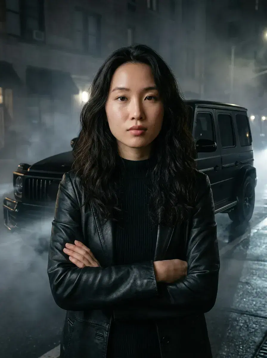 AI AI Gangster Photos — Cinematic Street Style — AI gangster photo — blacked-out car moody street portrait