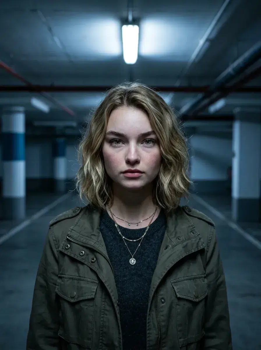 AI AI Gangster Photos — Cinematic Street Style — AI gangster photo — underground parking garage cinematic portrait