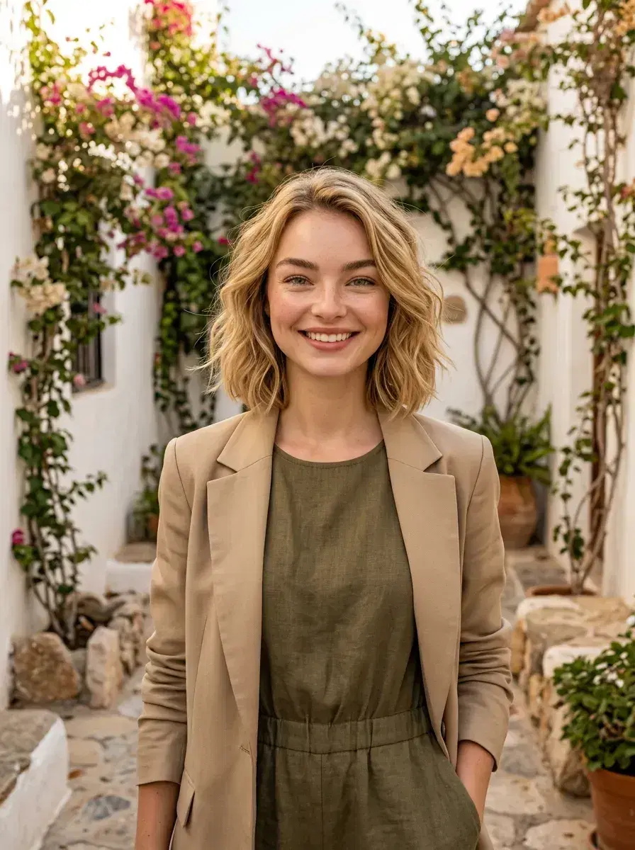 AI AI Glow Up Photos — Instant Transformation — Sun-drenched courtyard glow up photo — AI generated from selfie