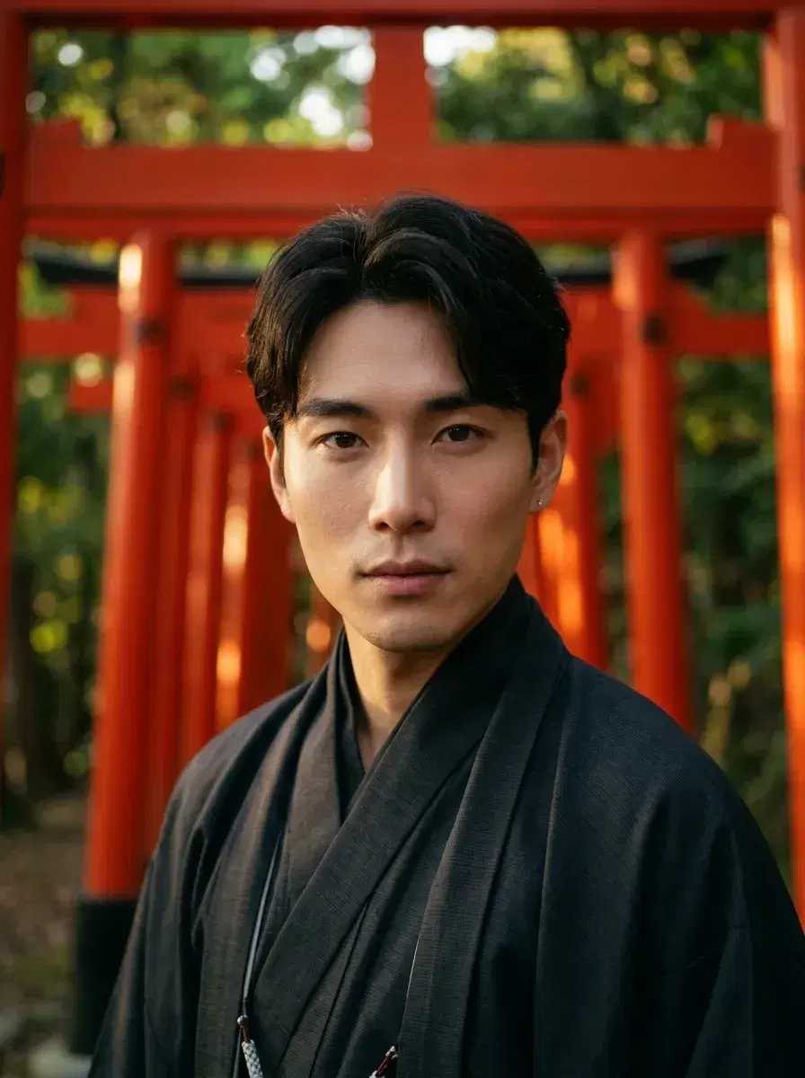 AI AI Kyoto Photos — Timeless Japan Portraits — Close portrait at Fushimi Inari torii gates Kyoto Japan
