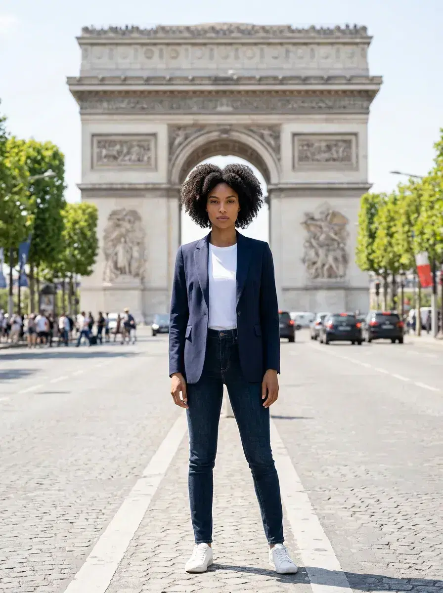 AI AI Paris Photos — Your Parisian Photoshoot from One Selfie — Portrait at the Arc de Triomphe on the Champs-Élysées