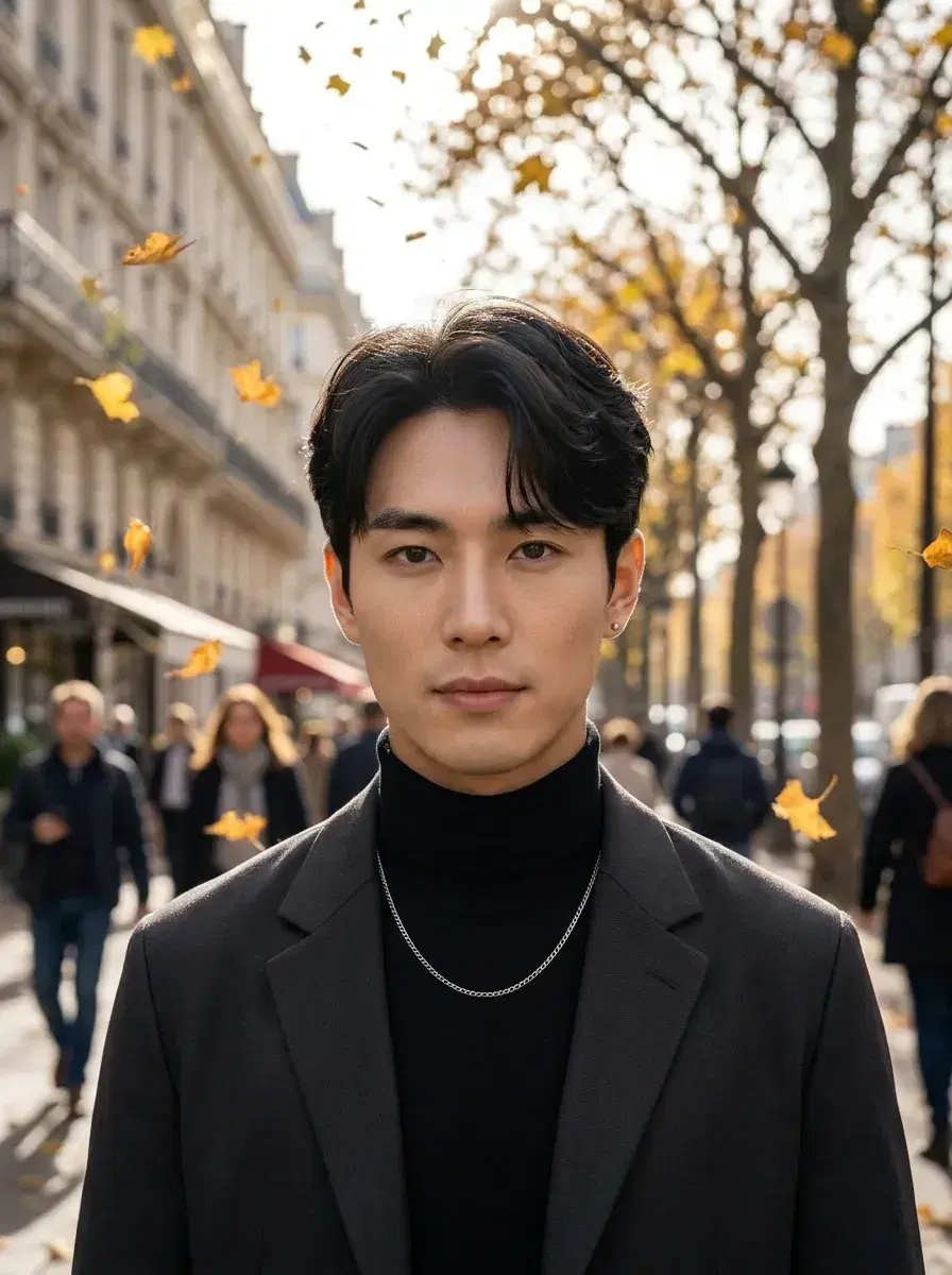 AI AI Paris Photos — Your Parisian Photoshoot from One Selfie — Autumn walk along a tree-lined Parisian boulevard