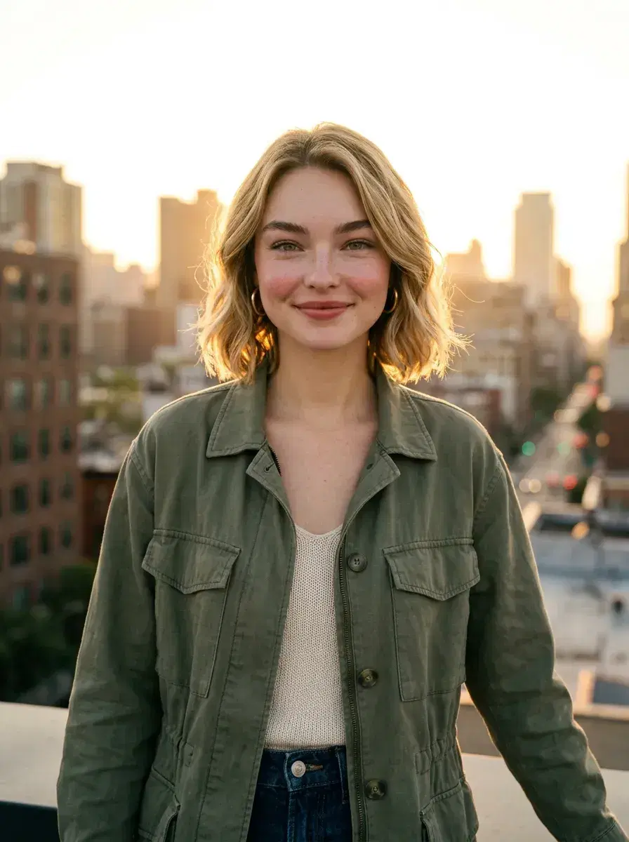 AI AI Photo Dump — Effortless Summer Vibes — Waist-up AI photo dump shot on a Santorini whitewashed terrace