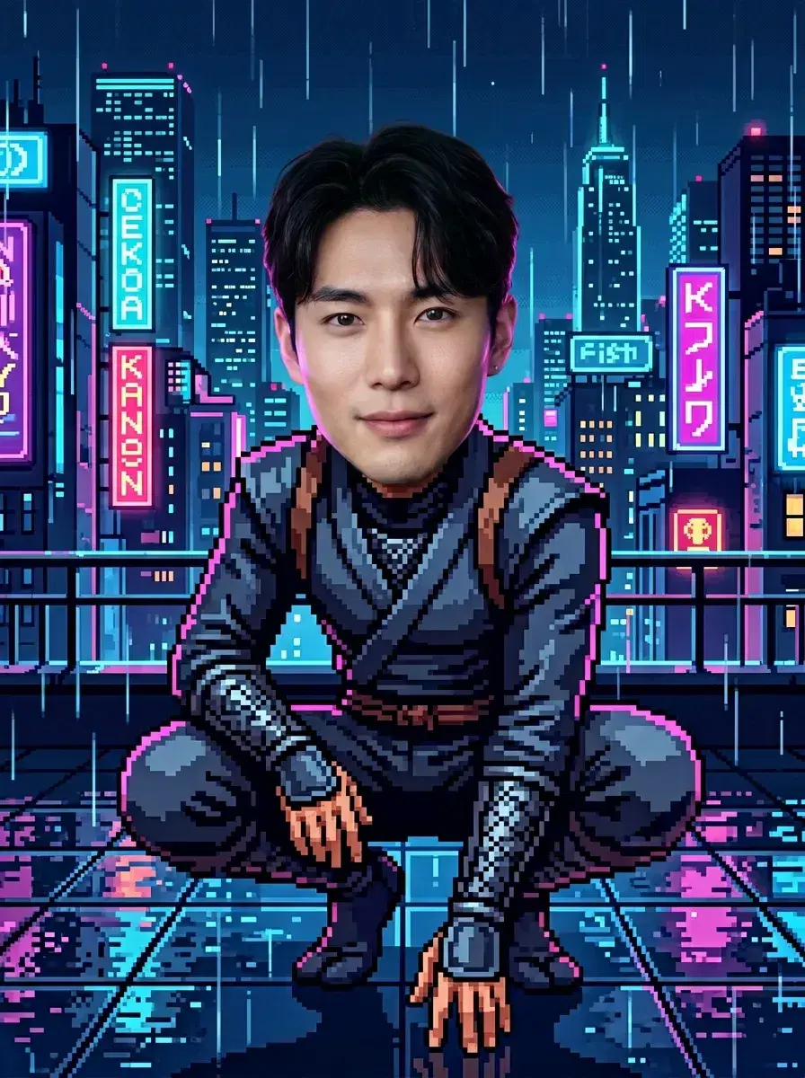 AI AI Pixel Art Photos — Retro Game Vibes — Person as a pixel art treasure hunter in a retro platformer jungle ruin