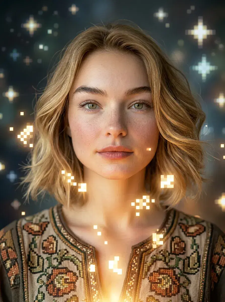 AI AI Pixel Art Photos — Retro Game Vibes — Close-up pixel art portrait of person as a retro RPG wizard