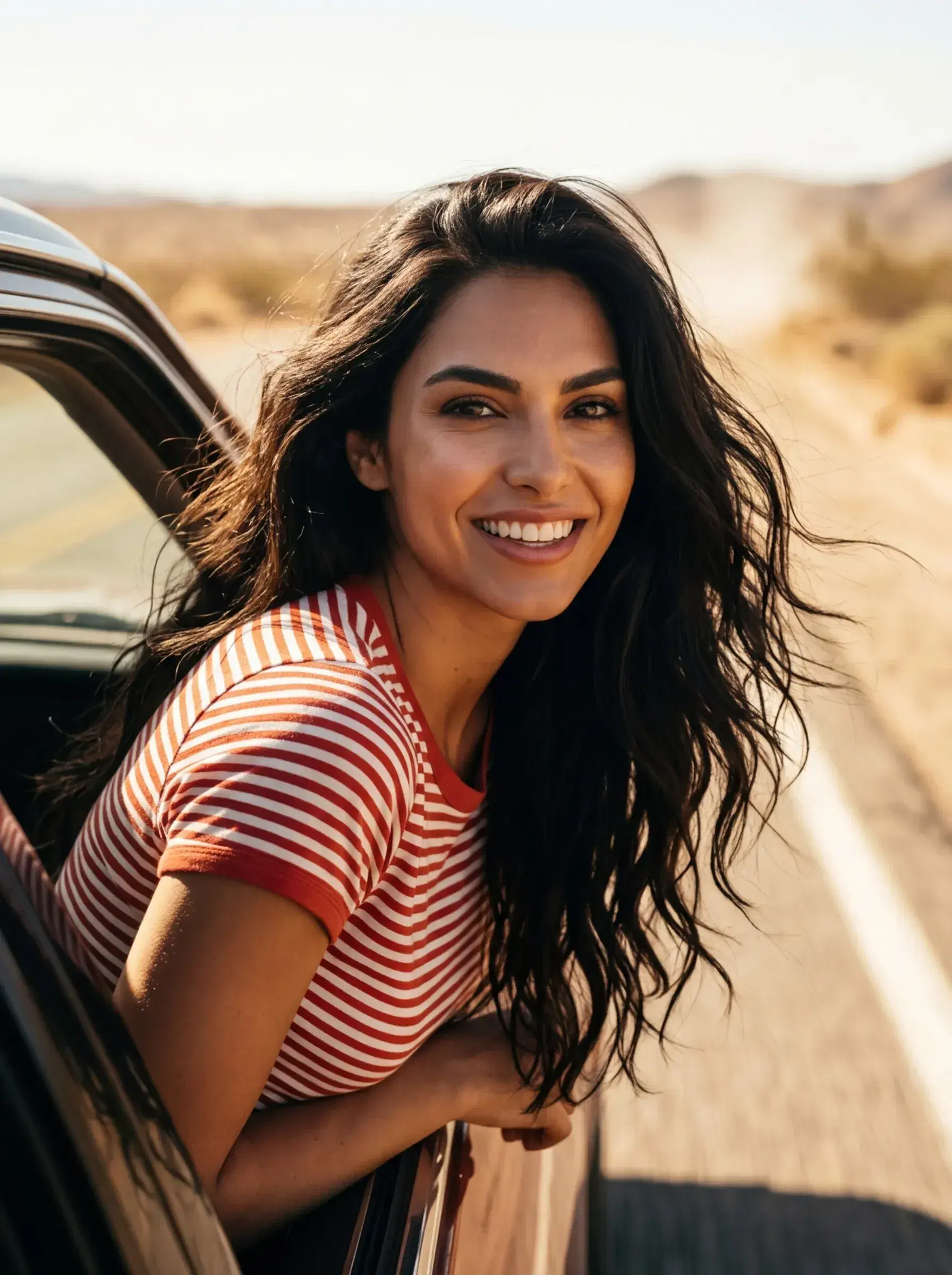 AI AI Polaroid Photos — desert road trip, retro tee, bleached instant film aesthetic