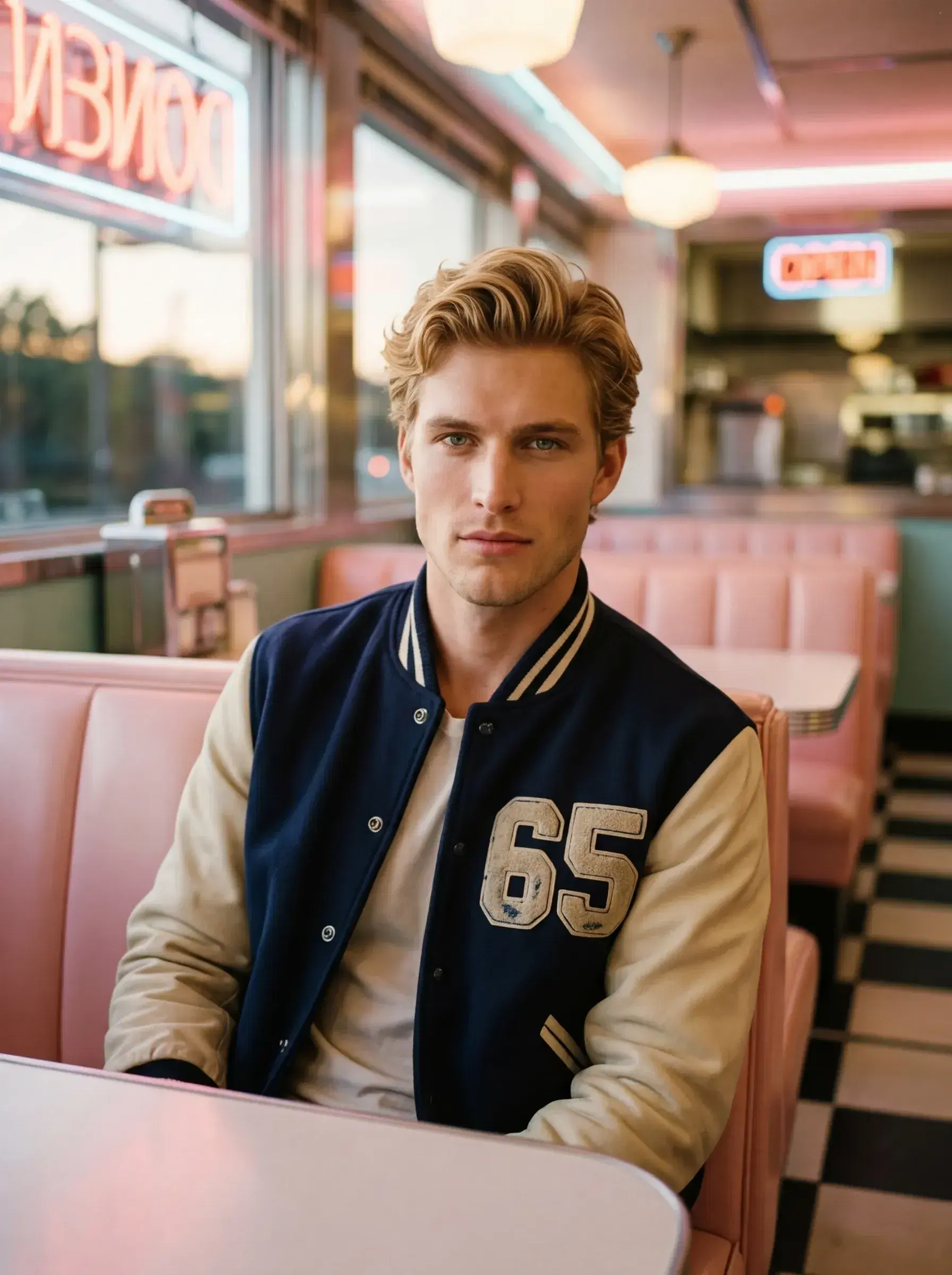 AI AI Polaroid Photos — retro diner, varsity jacket, pastel neon polaroid tones