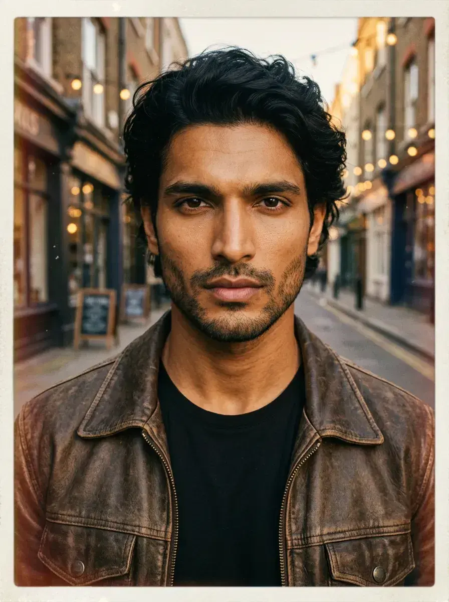 AI AI Polaroid Photos — indie city street, leather jacket, golden hour polaroid