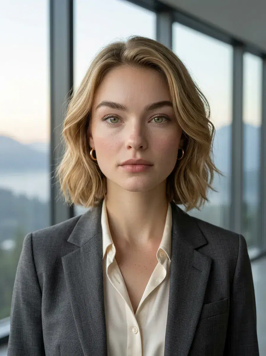 AI AI Posing Photos — Look Iconic — Chest-up AI posing photo framed by panoramic mountain windows at dawn