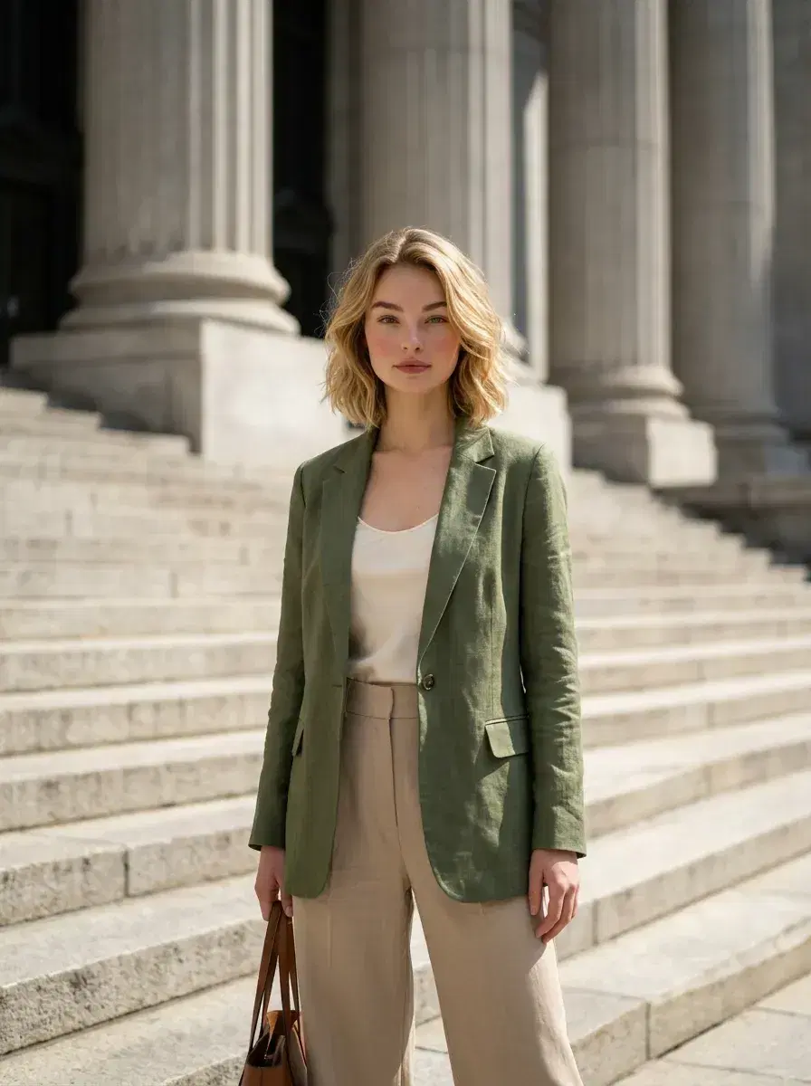AI AI Posing Photos — Look Iconic — Three-quarter AI posing photo on grand neoclassical steps with architectural lighting