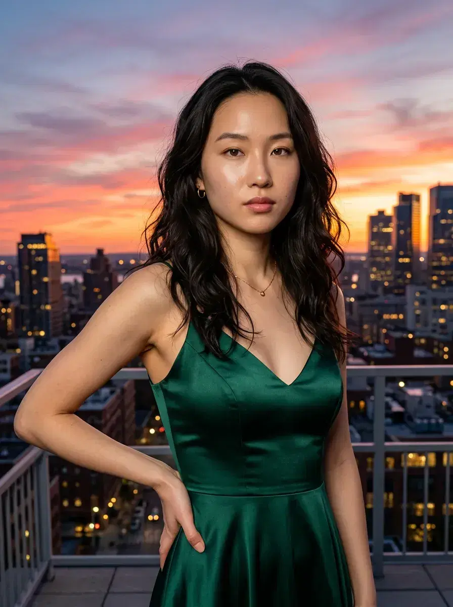 AI AI Prom Photos — Iconic Night — AI prom photo on rooftop venue at vivid sunset