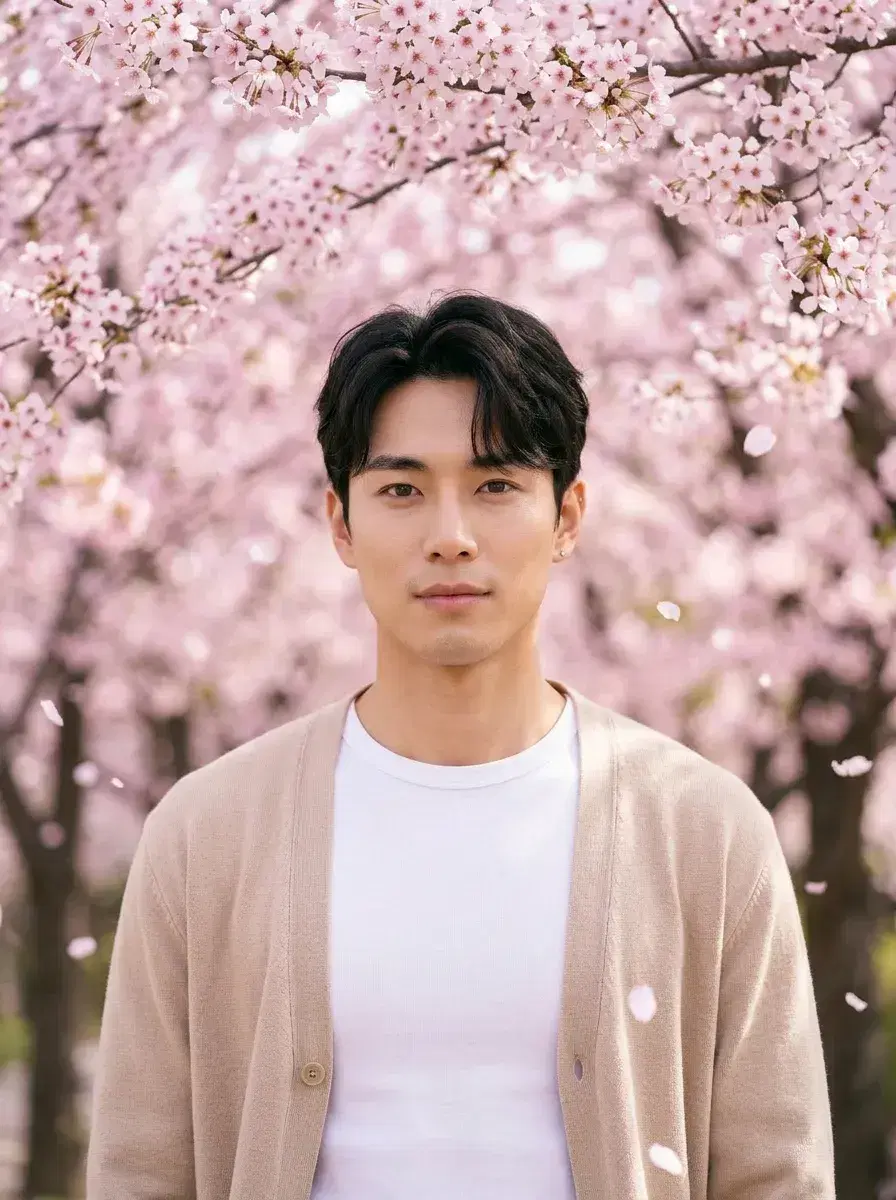 AI AI Spring Photos — Bloom Beautifully — Person standing under cherry blossom trees in full bloom for an AI spring photo