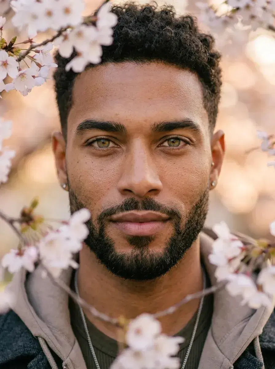 AI AI Spring Photos — Bloom Beautifully — Close-up AI spring portrait with cherry blossom bokeh