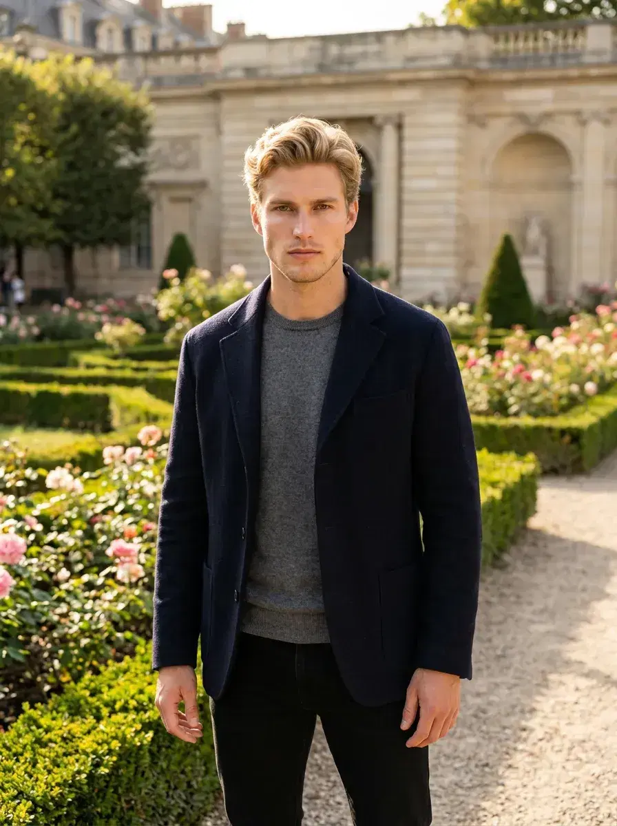 AI AI Spring Photos — Bloom Beautifully — Person in a spring botanical garden in an AI-generated photo