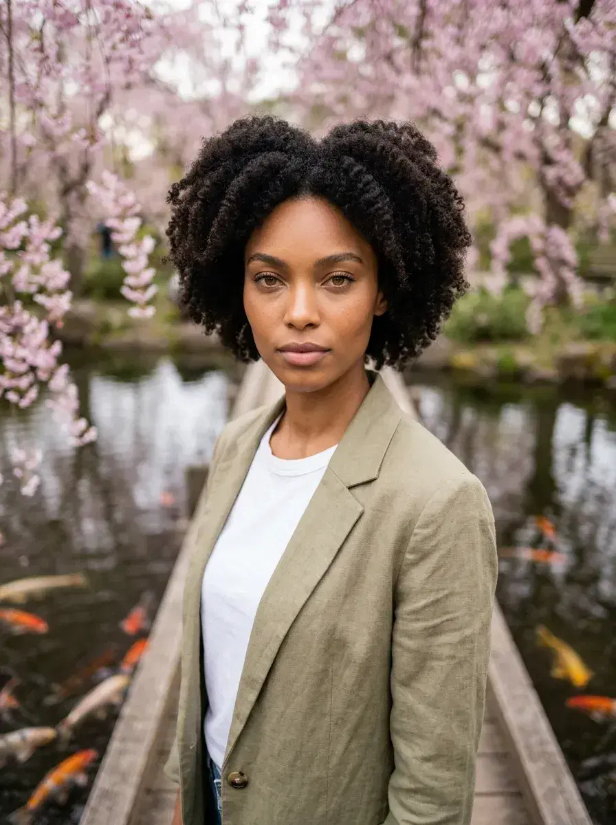 AI AI Spring Photos — Bloom Beautifully — Person on a bridge surrounded by weeping cherry trees in an AI spring photo