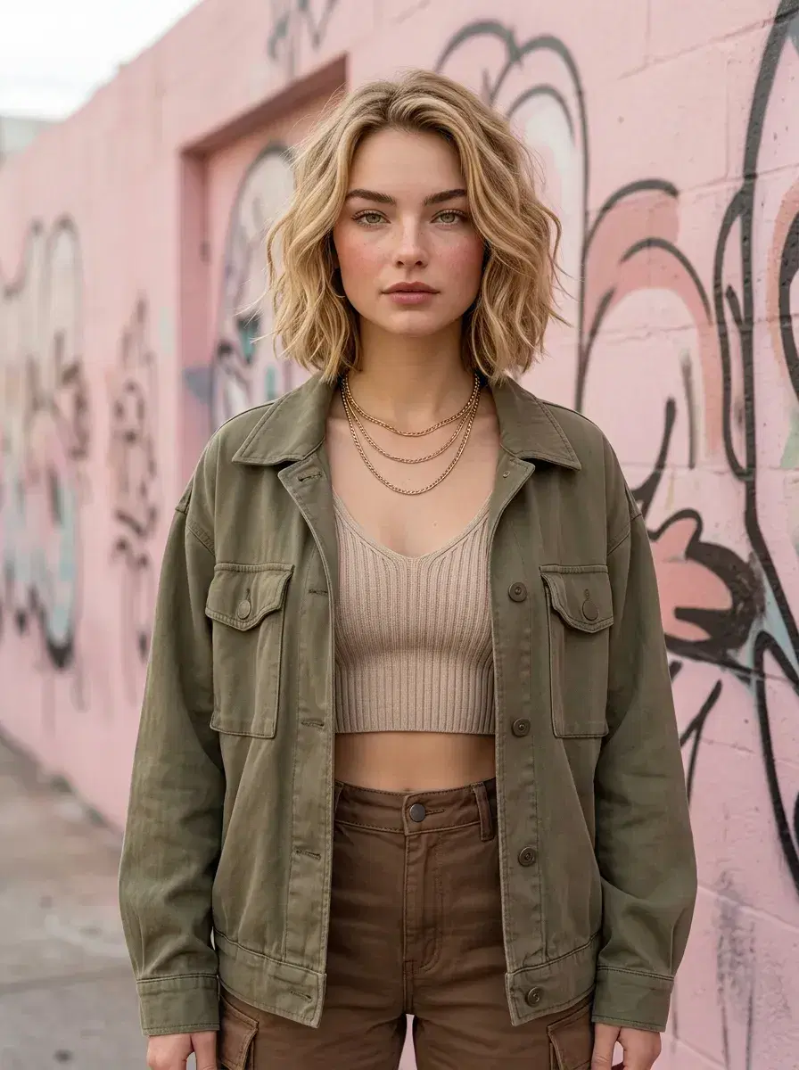 AI AI TikTok Photos — Feed-Stopping Looks — Person in streetwear against a pastel graffiti wall for a TikTok aesthetic photo