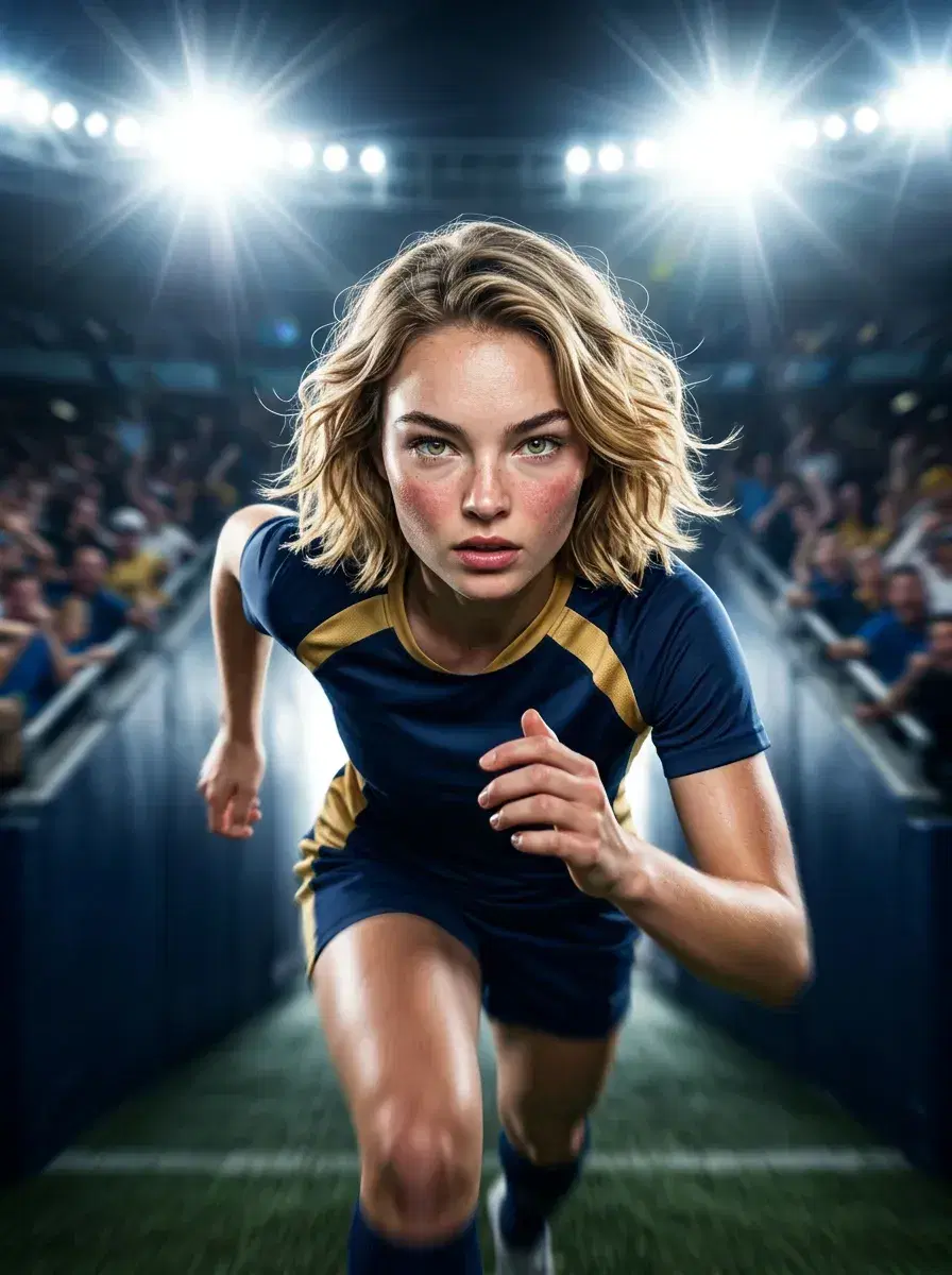 AI AI World Cup Photos — Stadium Glory — Person emerging from the stadium tunnel onto the World Cup pitch
