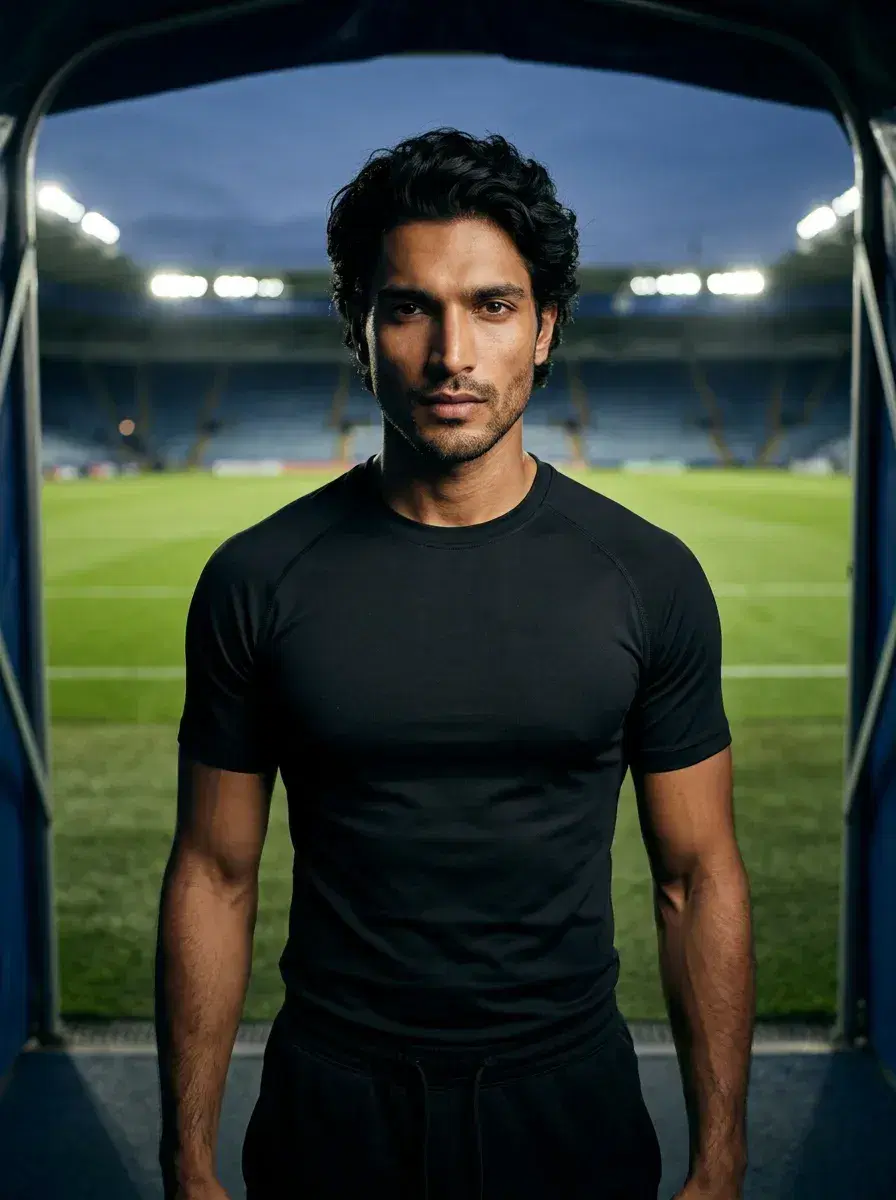 AI AI World Cup Photos — Stadium Glory — Person standing at the stadium tunnel entrance about to walk out onto the pitch