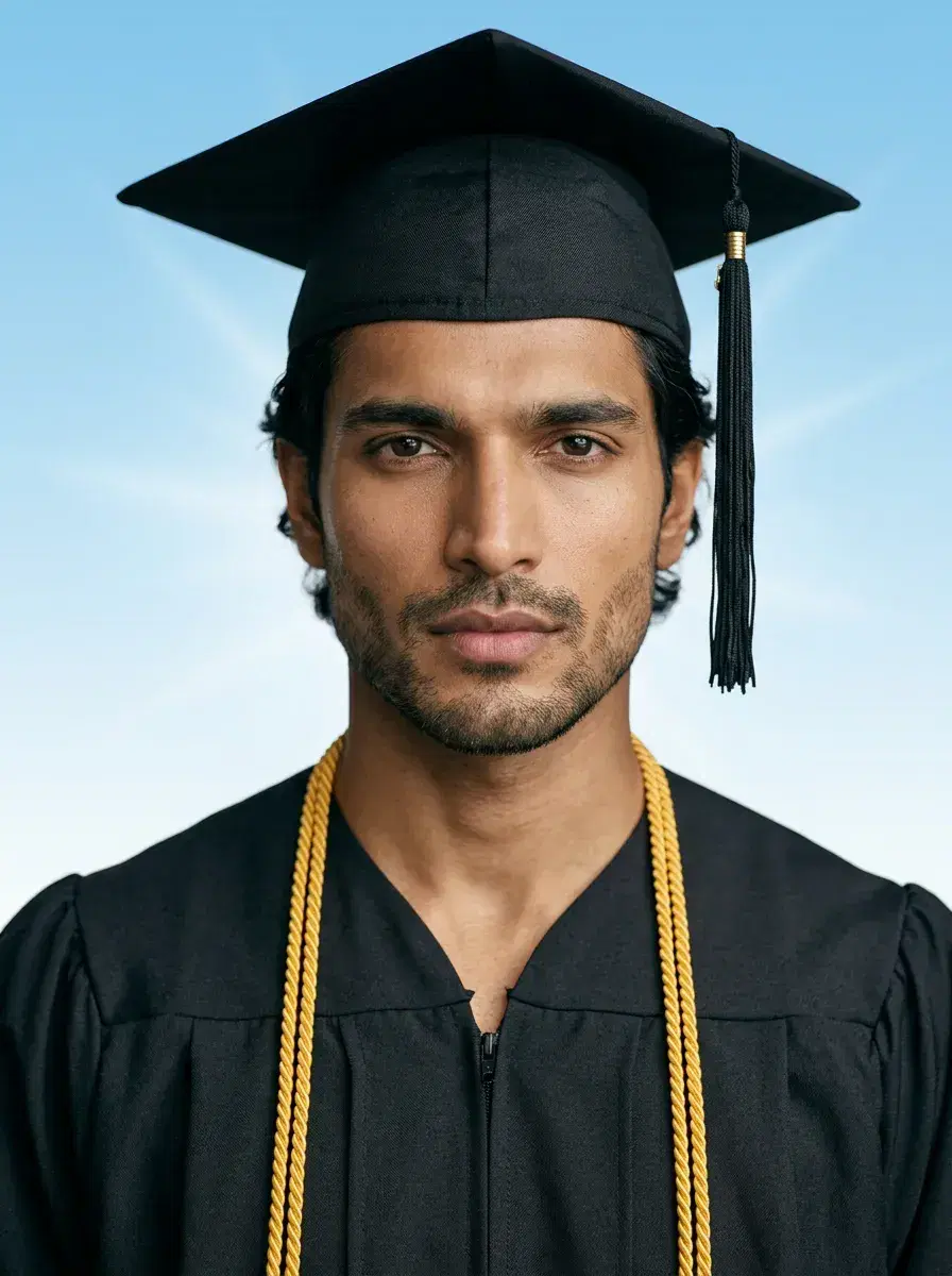 AI AI Yearbook Photos — Instant Classic Portraits — AI graduation yearbook portrait with cap gown and gold honor cords