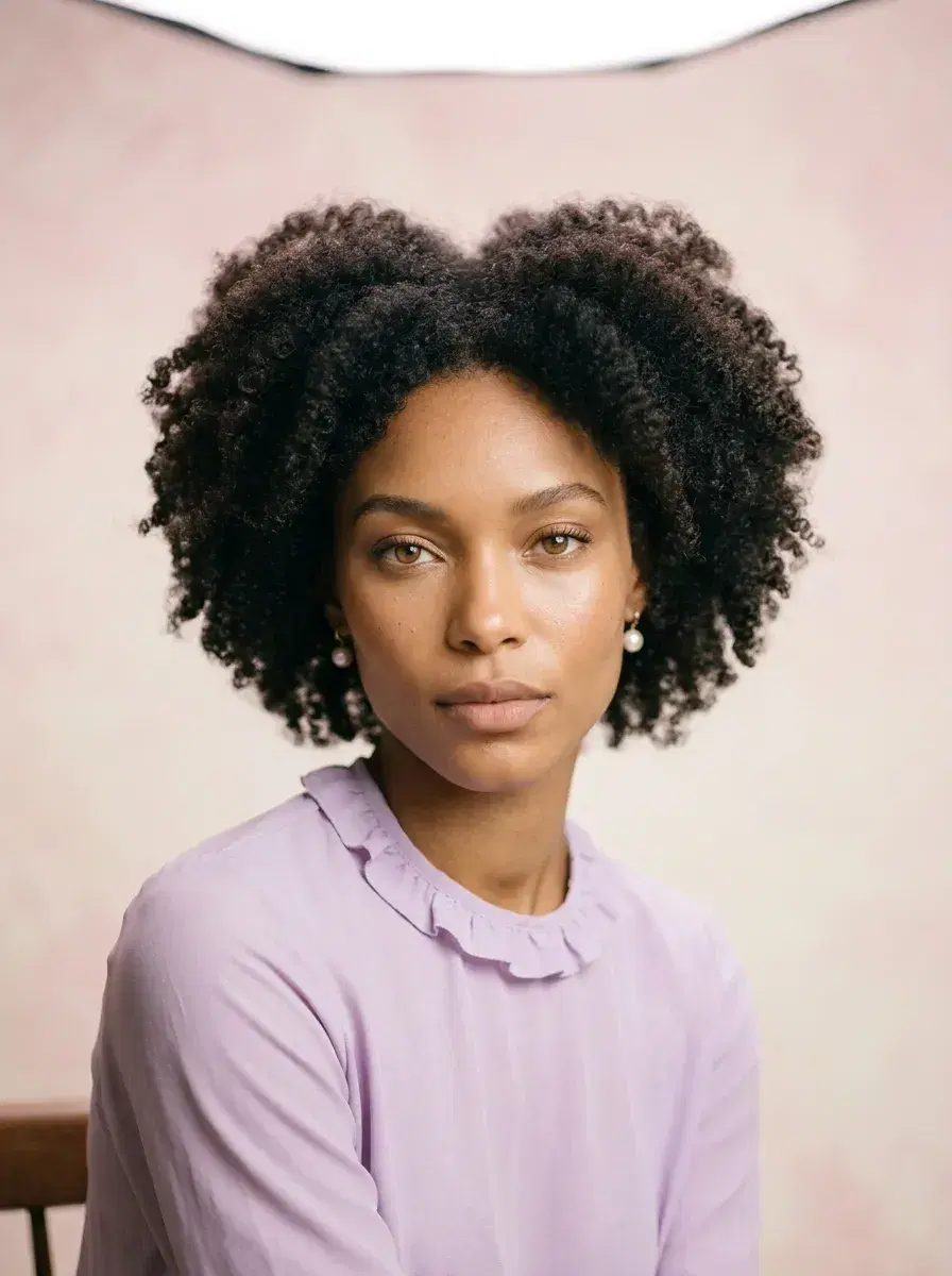 AI AI Yearbook Photos — Instant Classic Portraits — Soft feminine AI senior yearbook portrait in lavender blouse on pink gradient backdrop