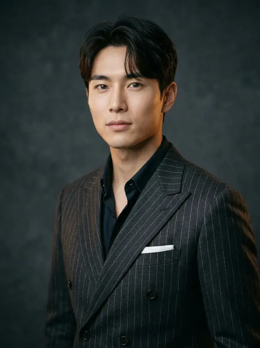 AI AI Yearbook Photos — Instant Classic Portraits — Editorial AI senior yearbook portrait in pinstripe blazer on dark moody studio backdrop