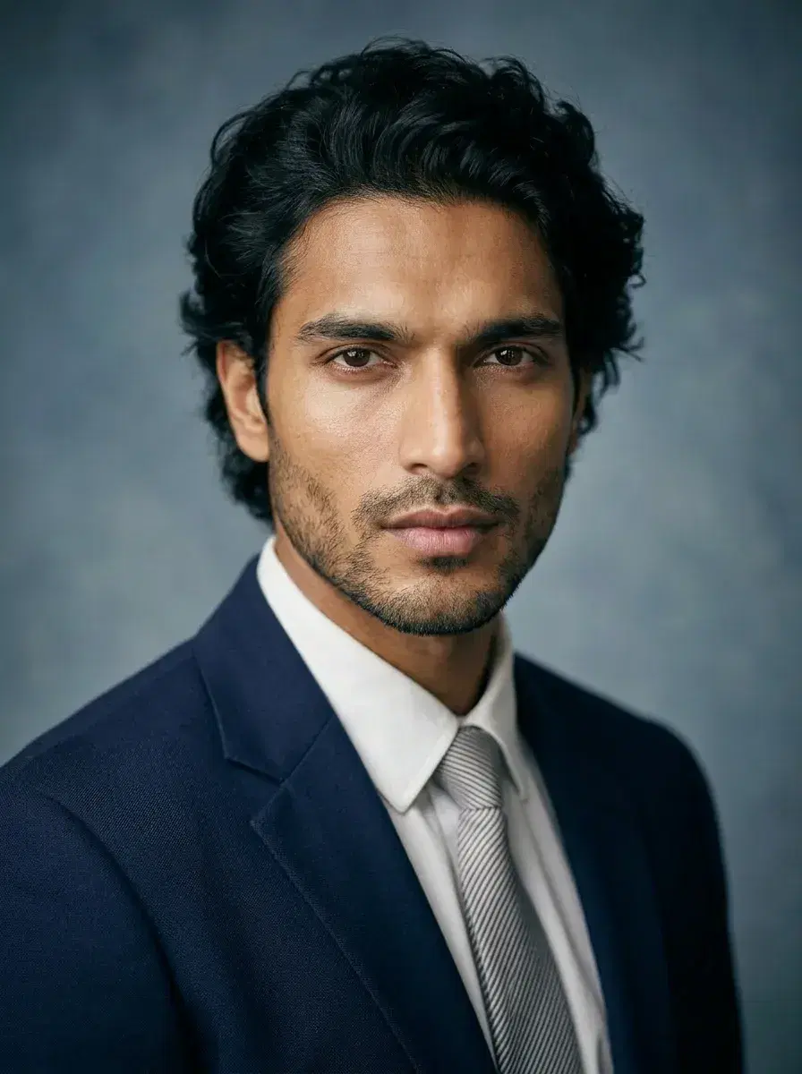 AI AI Yearbook Photos — Instant Classic Portraits — Classic AI yearbook photo with navy blazer on gradient studio backdrop