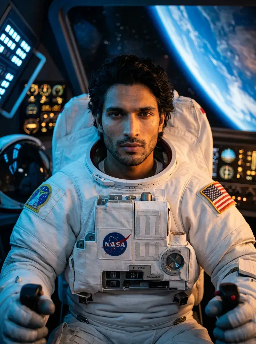 AI-generated astronaut commander portrait — same face, new look via Pose AI