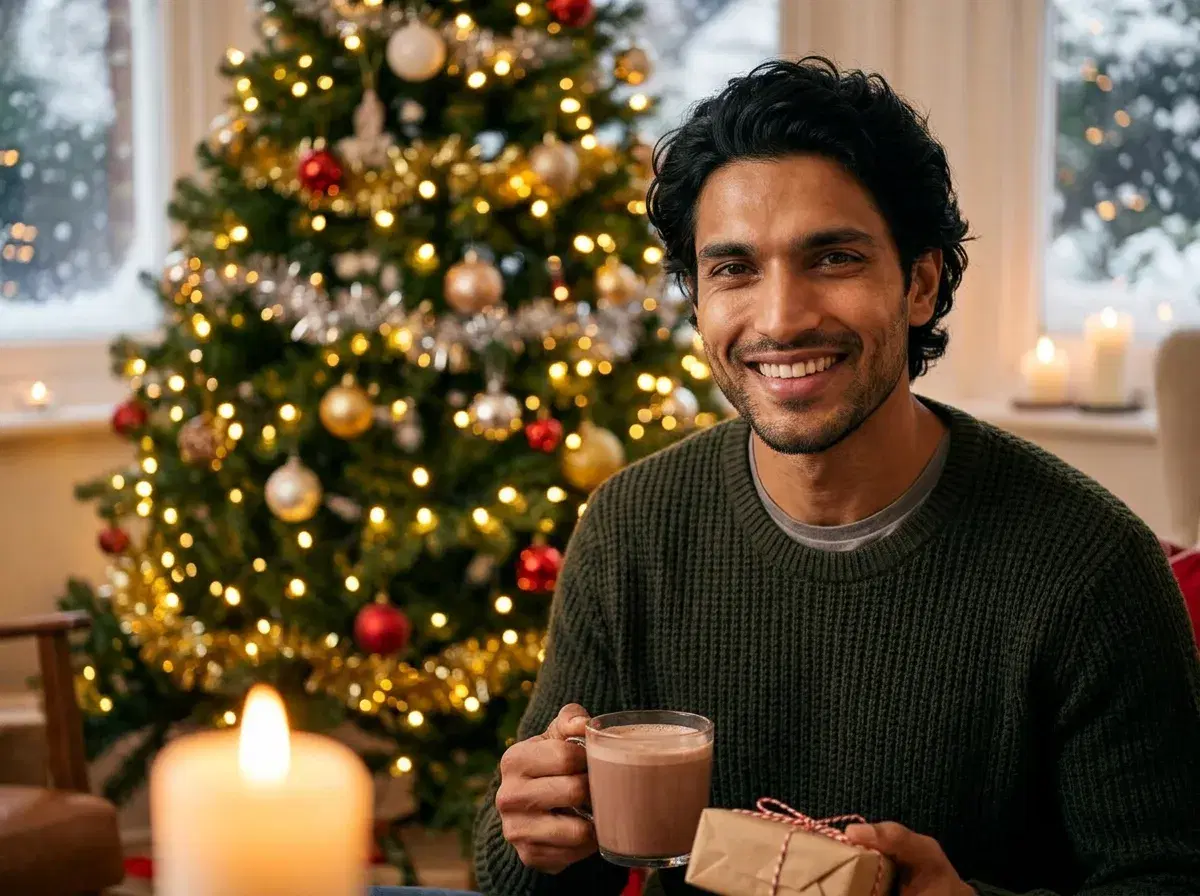 AI-generated Christmas photo with holiday decorations