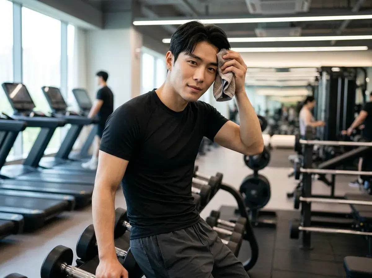 AI-generated gym selfie variations with different poses