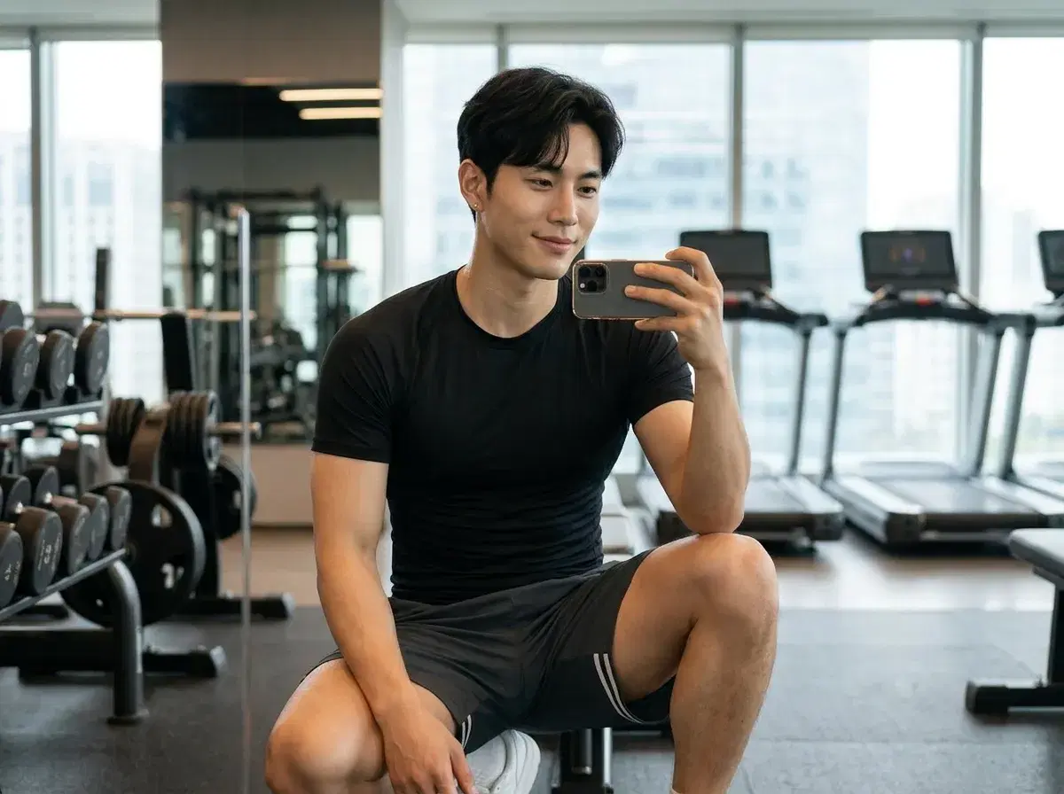 Downloading and sharing AI gym selfies on social media